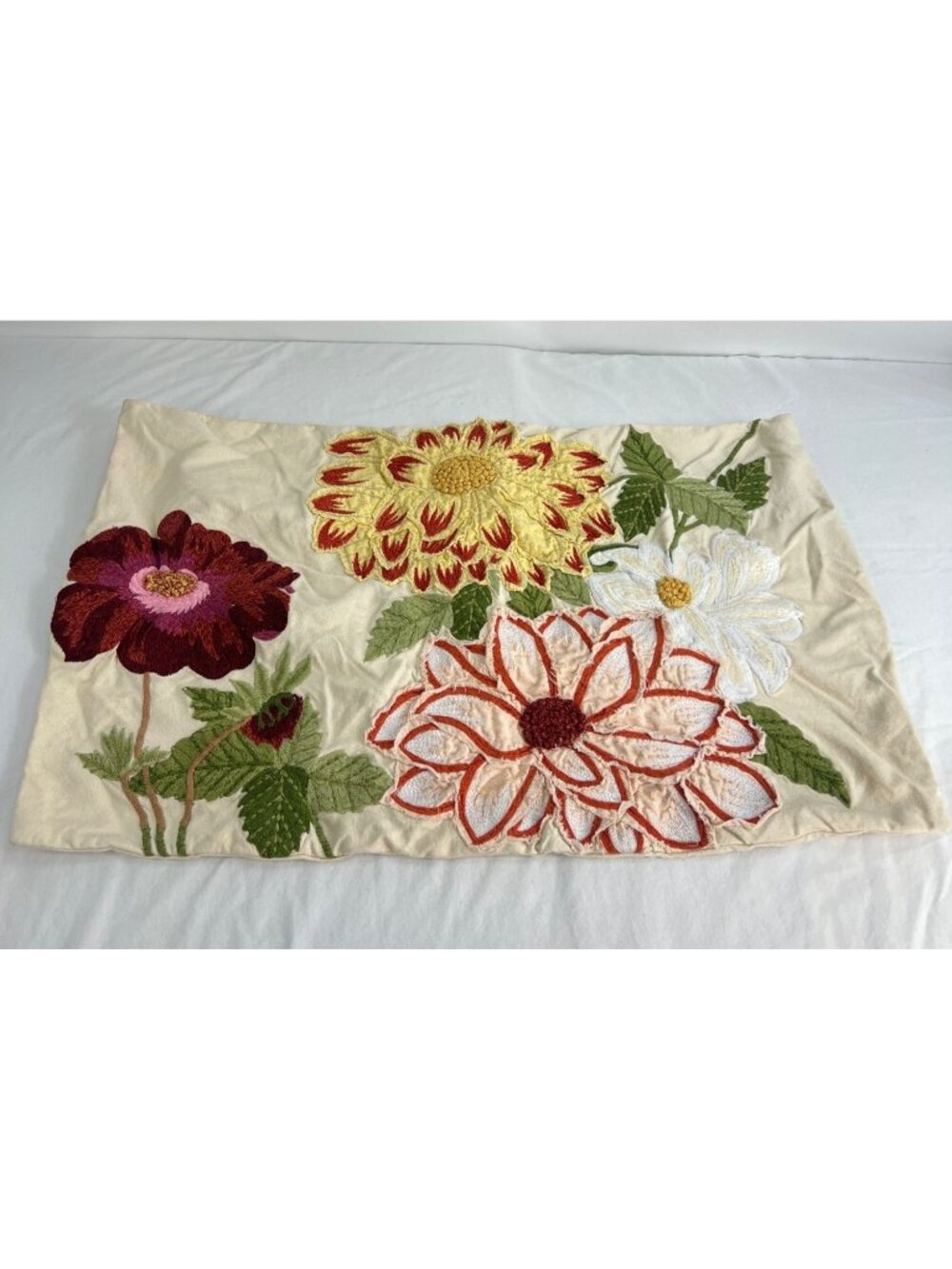 Pottery Barn Floral Embroidered Throw Pillow Cover With Button Closure 24" x 15"